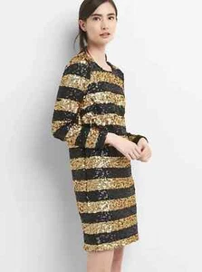 Gap Formal Long Sleeve Sequin Dress, Size XS Black/Gold - Picture 1 of 9