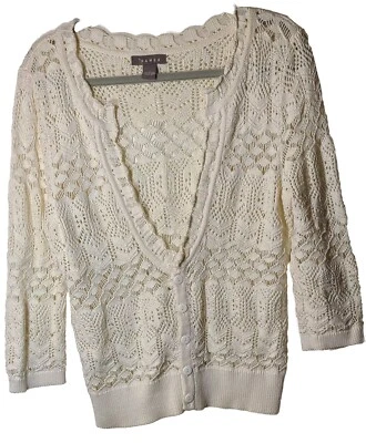 Kenar 100%Cotton Bug Cardigan Sweater 3/4 Sleeves Ivory Size L - Image 1 of 4