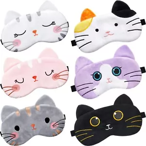 6 Pcs Kids Sleep Mask Cute Cat Animal Sleeping Eye Cover Soft Cat Blindfolds - Picture 1 of 6