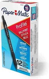 Paper Mate Profile Ballpoint Retractable Pen, Medium Point (1.0mm), Black, 12 - Picture 1 of 1