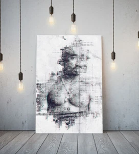 TUPAC 2 -DEEP FRAMED CANVAS WALL SPLASH ART PICTURE PAPER PRINT- BLACK AND WHITE - Picture 1 of 17