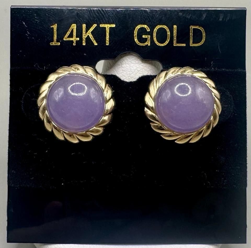 Aretes redondos de oro amarillo de 14K lavanda y jade Foto 1 de 1