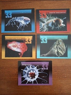 2000 FDC Set of 5 - Scott# 3439-43 - Deep Sea Creatures - Postal Card FDC Set - Image 1 of 2