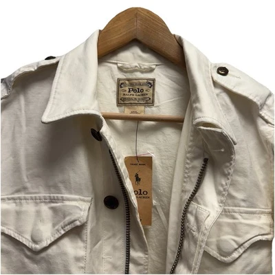 Polo Ralph Lauren NUEVO $398 Mujer Pequeña Crema Cremallera Completa Charretera Chaqueta Militar Foto 1 de 4