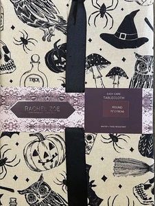 Rachel Zoe Halloween schwarz hellbraun Hexe Eule Besenstiel Tischdecke 70" rund - Bild 1 von 1