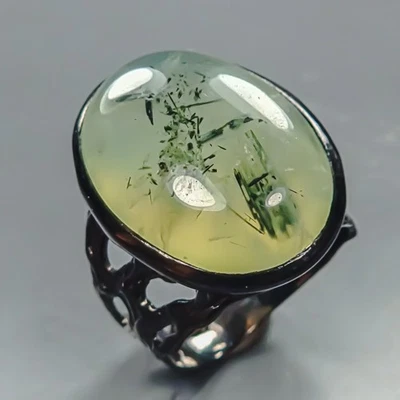 Jewelry 35 ct Natural Prehnite Ring 925 Sterling Silver Size 8 /R442275 - Image 1 of 4