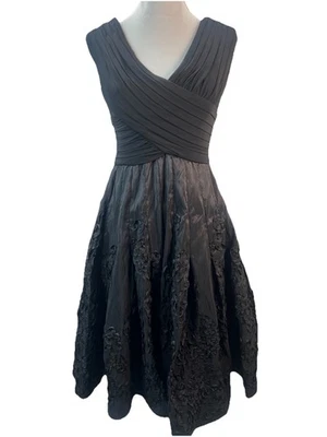 Adrianna Papell Black A-Line Dress Sleeveless Soutache Raised Floral Petite 4 - Image 1 of 4