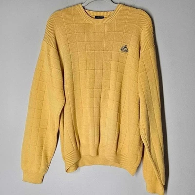 Suéter de punto vintage IZOD para hombre L amarillo abuelo 100 % algodón con logotipo de cresta Foto 1 de 4