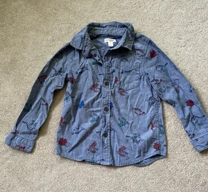 Cat & Jack Boys Long Sleeve Blue Dinosaur Button Up Dress Shirt 5T - Picture 1 of 5