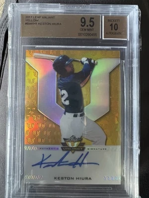 Keston Hiura 2017 Leaf Valiant Yellow Rookie #/10 BGS 9.5 Auto 10 - Image 1 of 2