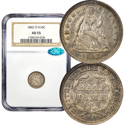 1842-O Seated Liberty Half Dime H10C NGC AU55 CAC - Image 1 of 4