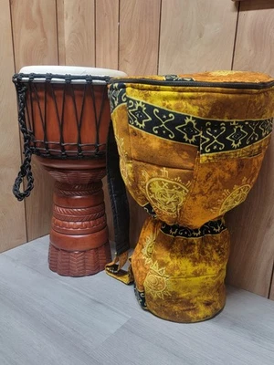 Djembe Drum Full Size African Handmade Carved 24" H x 12" Playing Surface - Image 1 of 4