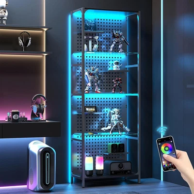 Glass Display Shelf for Collectibles, LED Black Shelf, Curio Cabinet, Lighted Ta - Image 1 of 4