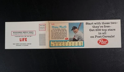 1961 Post Cereal Mickey Mantle, Maris Ad Panel perfurado com cartão de assinatura - Imagem 1 de 4