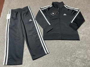 Adidas Tricot Jacket & Pants Set Boys Size 4 Full Zip Mock Neck Outdoor Black - Picture 1 of 20