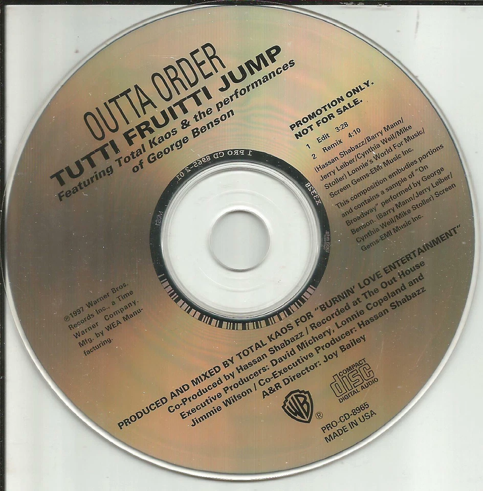 OUTTA ORDER w/ GEORGE BENSON Tutti Fruitti Jump REMIX & EDIT PROMO DJ CD single Foto 1 de 1