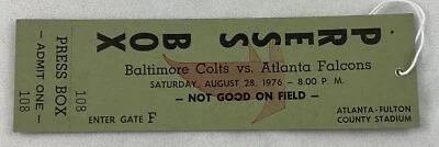 NFL 1976 08/28 Press Box Pass Baltimore Colts at Atlanta Falcons Full Ticket - Image 1 of 2