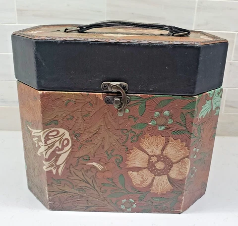 VTG Train Trunk MCM Collector Brown Embossed Leather Box w Handle Cover