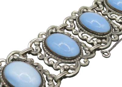 Pulsera de cadena remolino de vidrio azul vintage de plata de ley 925 de Danecraft BT9171 Foto 1 de 4