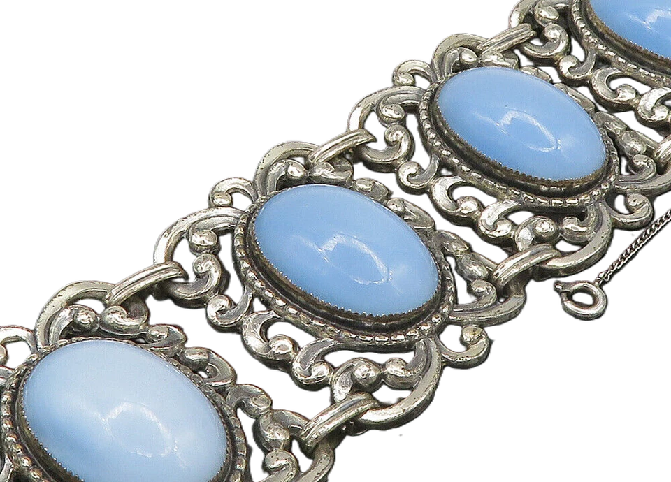 Pulsera de cadena remolino de vidrio azul vintage de plata de ley 925 de Danecraft BT9171 Foto 1 de 4