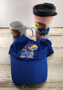 Kansas U Jayhawks Fan Gear Lot Cap Hat  ThermoServ Travel mug coffee mug  - Picture 1 of 17
