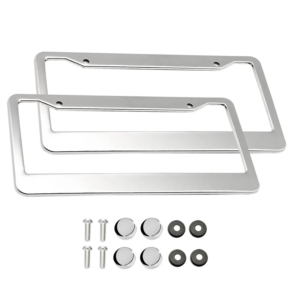 2PCS Silver Stainless Steel Car Vehicle License Plate Frame Cover For SUV Truck - Image 1 of 4