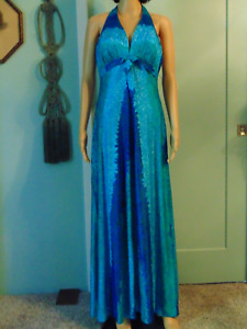 Vtg De Weese Design Blue Green Mermaid Swimsuit Maxi Halter Dress XL 15/16 New
