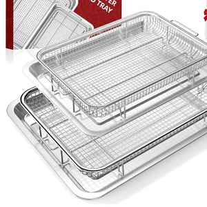 Elevated Mesh Air Fryer Tray Set - 2 Sizes with 60 Pcs Parchment Keep Food Crisp - Picture 1 of 11