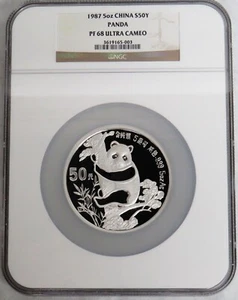 1987 SILVER CHINA 50 YUAN PROOF PANDA 5 OZ COIN NGC PF 68 ULTRA CAMEO - Picture 1 of 2