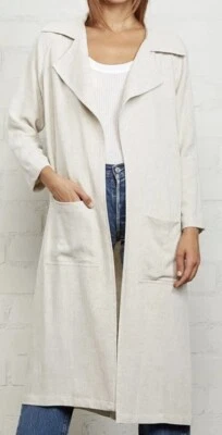 Rachel Pally Pequeño Lino Cary Trench con Bolsillos Caqui/Taupe Color Rayón/Lino Foto 1 de 4