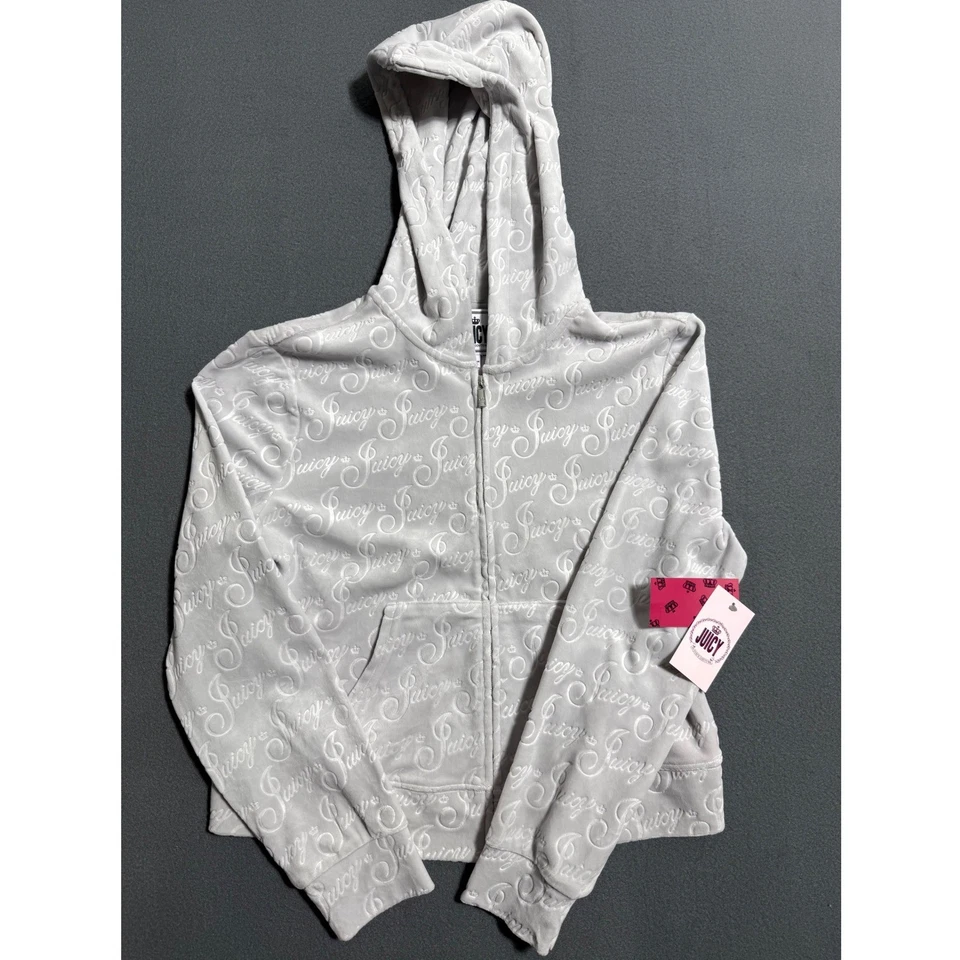 Sudadera con Capucha Juicy Couture Terciopelo Cremallera Gris Diamante Logo Hielo Corona Talla L Nueva Foto 1 de 4