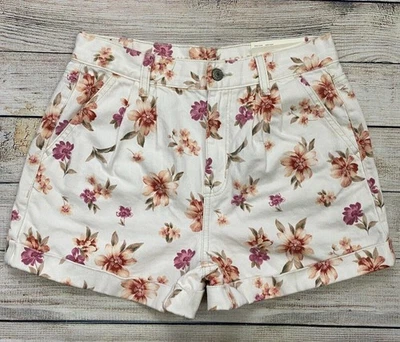 NUEVO CON ETIQUETAS American Eagle Talla 4 Blanco Floral Denim Jean Mamá Pantalones Cortos Plisados NUEVO W28 Foto 1 de 4