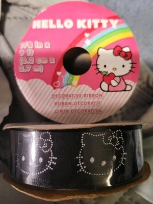 Hello Kitty Ribbon By Offray Sanrio 2012 New 2 Spools Black 9ft Per Roll - Image 1 of 4