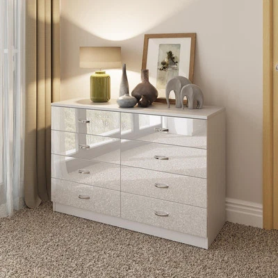 White Gloss 8 Drawer Chest of Drawers Bedroom Furniture Matt White Frame - Image 1 of 4