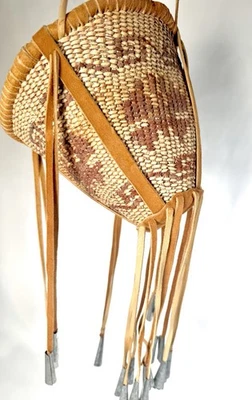 Handmade Vintage Apache Tribe Burden Basket With Hide And Cone 6 X 7 In - Image 1 of 4