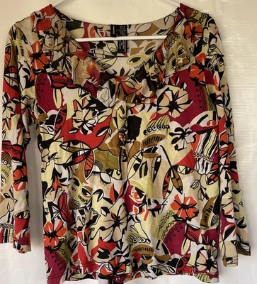 Lynn Ritchie 真丝混纺红色热带上衣 S 码豪华海岸豪华时尚衬衫 — 第 1/4 张图片