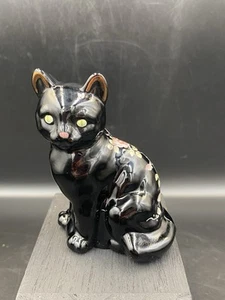 Fenton Roses On Black Hp Cat Figurine by Pam Mueller - Picture 1 of 6