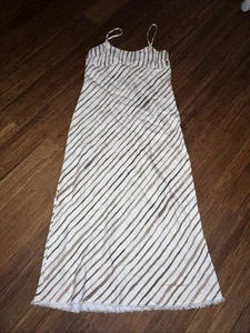 JAG Women’s 💯 Linen White/Brown Striped Long Dress Size Small Strap Adjustable - Picture 1 of 4