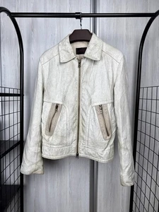 Leonardo White faded leather biker jacket vintage size 50 - Picture 1 of 15