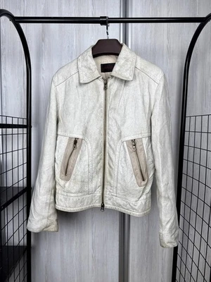 Leonardo White faded leather biker jacket vintage size 50 - Image 1 of 4