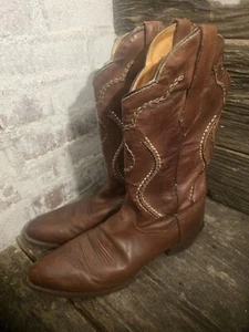 Vintage Dan Post Brown Hand Stiched Leather Cowboy Boot DP26686 Mens Size 10 - Picture 1 of 11
