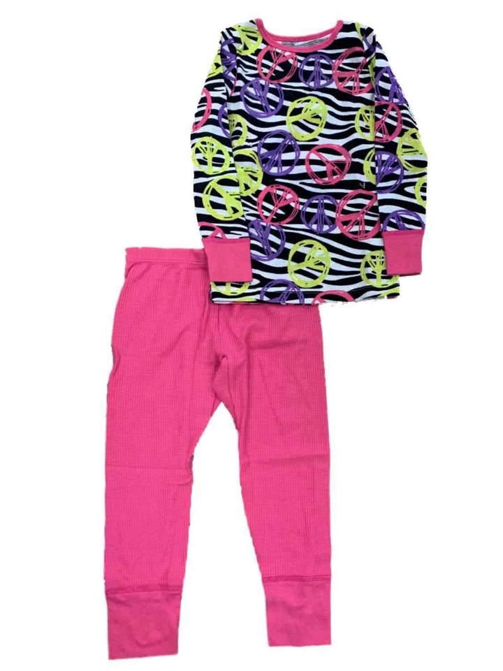 Conjunto de capa base ropa interior térmica Long Johns signo de paz cebra y colorido para niñas Foto 1 de 1