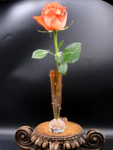 Antique Victorian Bohemian Orange to Pink THORN Paperweight Art Glass Vase - Picture 1 of 17