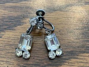 Vintage Clear Rhinestone Clip/screw on Earrings. Dangle Style. - Picture 1 of 3