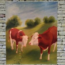 Painting Canvas " the Cows in Meadow " Frank Conté (65 x 81 cm)