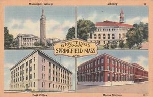 Greetings from Springfield, Massachusetts, Multiview's, Vintage Linen Postcard - Picture 1 of 2