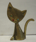 Vintage Hand Made Brass Cat Ring Tidy With Green Cut Glass Eyes (BC)