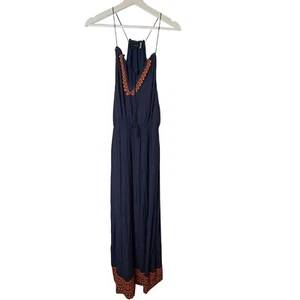 Maxi Vestido Azul Marino Sin Mangas Naranja Bordado Fluido Talla Pequeña THML Boho - Imagen 1 de 6