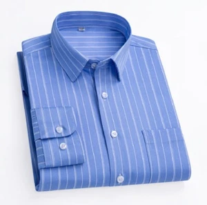 Mens Dress Shirts Formal Business Long Sleeves Striped Elastic Non Iron Shirts - Picture 1 of 23