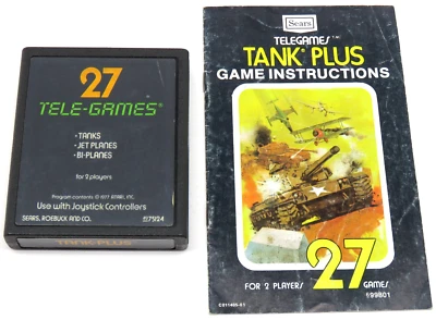 Tank-Plus (Atari 2600, 1977) By Sears Tele-Games 27 (Cartridge & Manual) NTSC #1 - Image 1 of 4